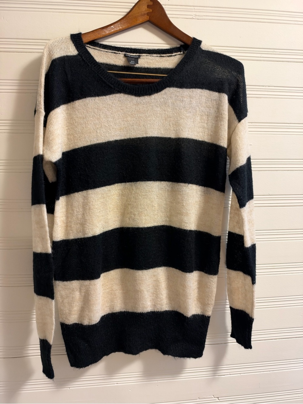 Club Monaco Mohair Blend Black Cream Striped Oversized Sweater